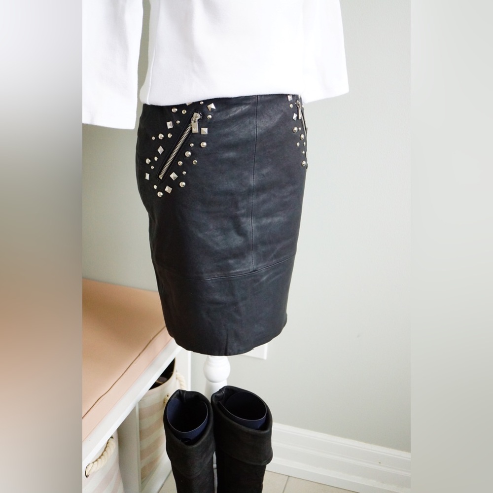 Maison scotch black genuine leather skirt new